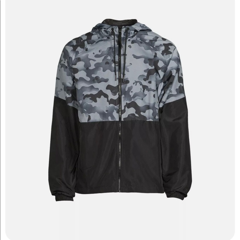 Russell Athletic Mens Zipped Hooded Windbreaker Jacket Gray Black Small New